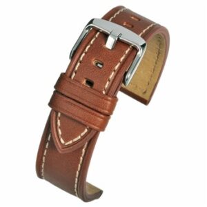 A LIGHT BROWN HEAVY STITCH (S) - WH812/18 leather watch strap with a silver buckle.