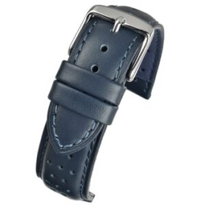 A SUPERIOR PERFORATED LEATHER STRAP BLUE WH823/18 watch strap with a silver buckle.