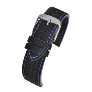 A WATER RESISTANT SUPERIOR LEATHER STRAP BLACK WH830/20 watch strap with a silver buckle.