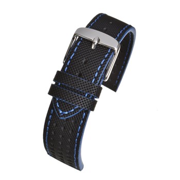 A WATER RESISTANT SUPERIOR LEATHER STRAP BLACK WH830/20 watch strap with a silver buckle.
