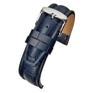 A BLUE MATT ALLIGATOR PADDED (S) WH873/18 leather watch strap with a silver buckle.