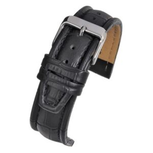 A BLACK MATT ALLIGATOR PADDED (S) - WH886/16 watch strap with a buckle.
