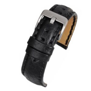 A SUPERIOR BLACK HEAVY STITCH (S) - WH888/18 leather watch strap with a silver buckle.