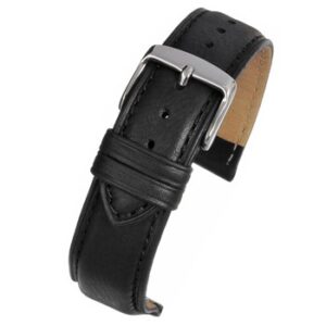A SUPERIOR BLACK PADDED (S) - WH890/12 leather watch strap with a silver buckle.