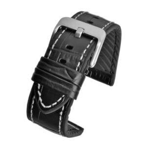 A BLACK LEATHER/SILICONE CROCODILE W/ CONTRASTING STITCHING WH905/20 watch strap with a silver buckle.
