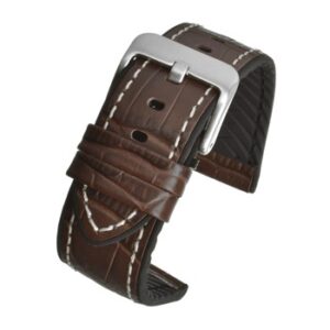 A BROWN LEATHER/SILICONE CROCODILE W/ CONTRASTING STITCHING WH906/20 watch strap.