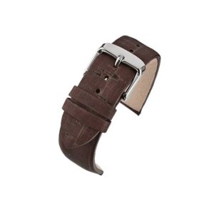 A brown cork watch strap with a silver buckle.