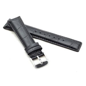 A BLACK IWC ALLIGATOR STYLE , MODEL "CLASSIC®" WI5-20/18 watch strap with a silver buckle.