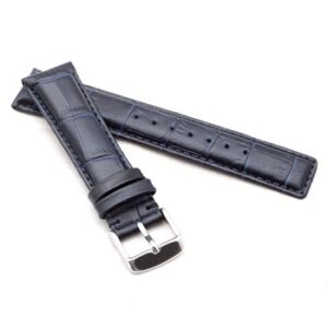 A DK BLUE IWC ALLIGATOR STYLE watch strap with a silver buckle.