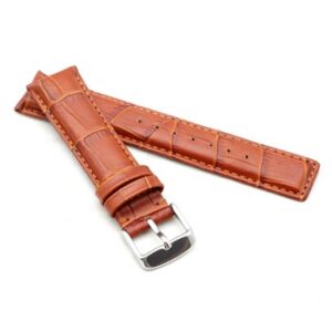 A DK TAN IWC ALLIGATOR STYLE, MODEL "CLASSIC®" WI8-20/18 watch strap with a silver buckle.