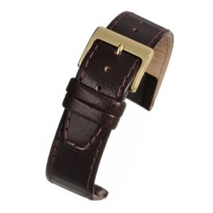 A BROWN CALF O/ENDED WO300/8 watch strap with a gold buckle.