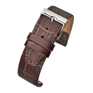 A BROWN ALLIGATOR GRAIN CALF LEATHER O/ENDED (S) - WO501/12 watch strap with a silver buckle.
