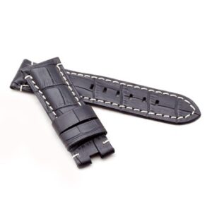 A BLACK ALLIGATOR STYLE DEPLOYMENT STRAP FOR PANERAI® WP1-22/20 with white stitching.