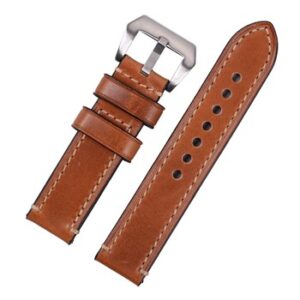 A LIGHT BROWN PREMIUM HAND STITCHED STRAP FOR PANERAI® 20MM WP11-20 with a silver buckle.