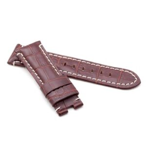 A BROWN ALLIGATOR STYLE DEPLOYMENT STRAP FOR PANERAI® WP2-22/20 watch strap with white stitching.