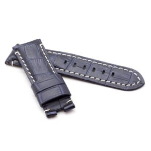 A DK BLUE ALLIGATOR STYLE DEPLOYMENT STRAP FOR PANERAI® WP4-22/20 with white stitching.