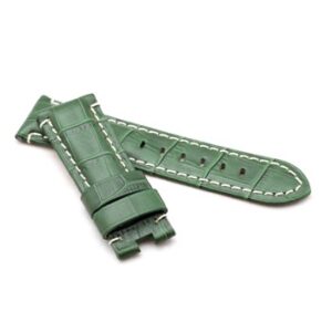 A GREEN ALLIGATOR STYLE DEPLOYMENT STRAP FOR PANERAI® WP6-22/20 with white stitching.
