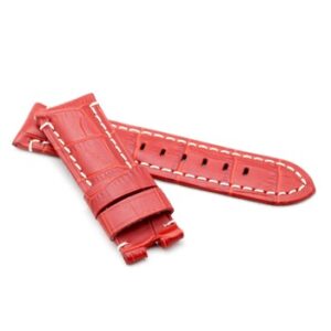 A red alligator style deployment strap for Panerai® WP7-22/20 with white stitching.
