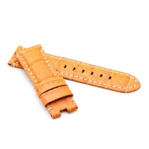 Orange alligator style watch strap.
