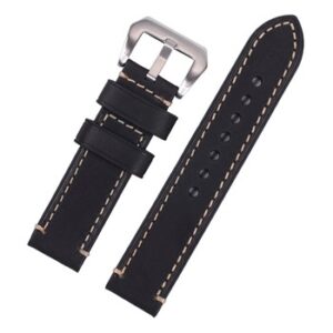 A BLACK PREMIUM HAND STITCHED STRAP FOR PANERAI® 20MM WP9-20 with white stitching.