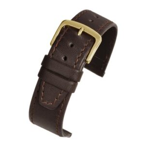 A BROWN WATER RESISTANT (G) - WR805/12 leather watch strap with a gold buckle.
