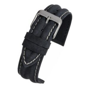 A black leather BLUE WATER RESISTANT (S) - WR913/18 strap with a silver buckle.