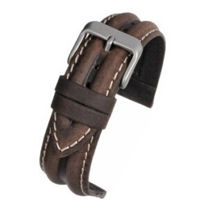 A BROWN WATER RESISTANT (S) - WR916/16 leather watch strap with a silver buckle.