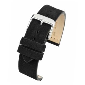 A PREMIUM BLACK SUEDE STRAP - WS100/18 watch strap with a silver buckle.