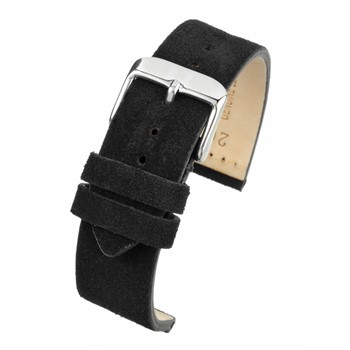 A PREMIUM BLACK SUEDE STRAP - WS100/18 watch strap with a silver buckle.