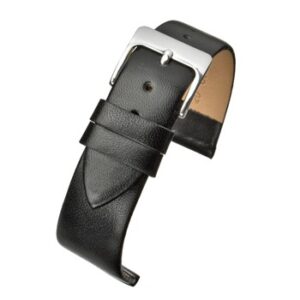 A BLACK CALF 4MM TAPER WTAP100/12 watch strap with a silver buckle.