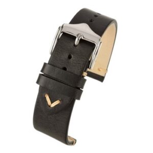 A BLACK VINTAGE STRAP - WV100/18 leather watch strap with a gold buckle.