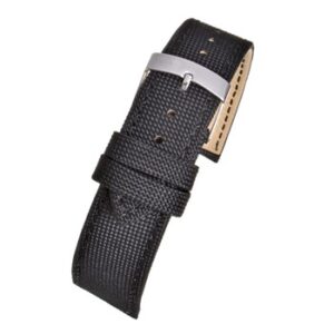 A RECYCLED OCEAN PLASTIC BLACK WV510/14 leather watch strap with a silver buckle.