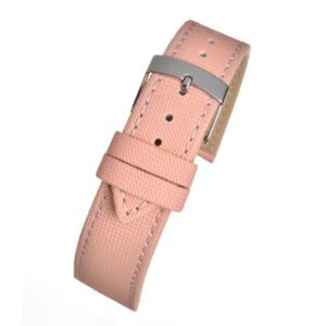 A RECYCLED OCEAN PLASTIC PINK WV519/14 leather watch strap with a silver buckle.