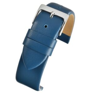 A BLUE CALF EXTRA LONG (S) - WX103/12 leather watch strap with a silver buckle.