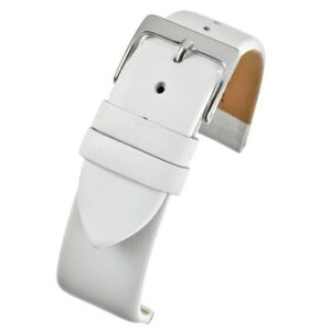 A WHITE CALF EXTRA LONG (S) - WX104/12 leather watch strap with a silver buckle.