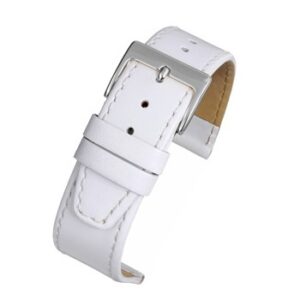 A WHITE CALF EXTRA LONG - WX104S/12 leather watch strap with a silver buckle.