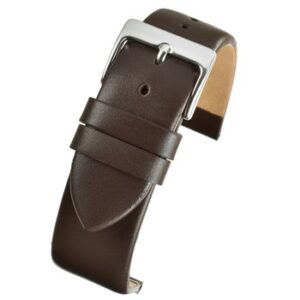 A BROWN CALF EXTRA LONG (S) - WX105/12 leather watch strap with a silver buckle.