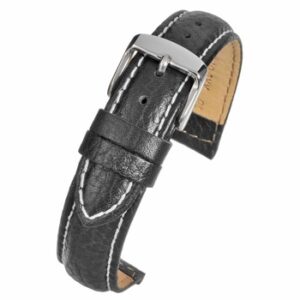 A HEAVY CUT BLACK EXTRA LONG STRAP (S) - WXH100/18 leather watch strap with a buckle.