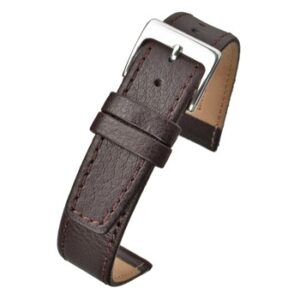 A BROWN BUFFALO XXX LONG WXXX300/18 leather watch strap with a silver buckle.